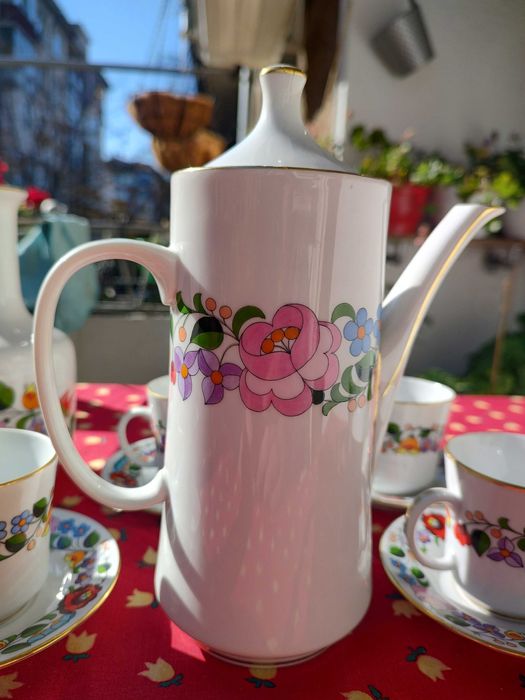 Ръчно рисуван винтидж сервиз за кафе Kalocsa-Унгария