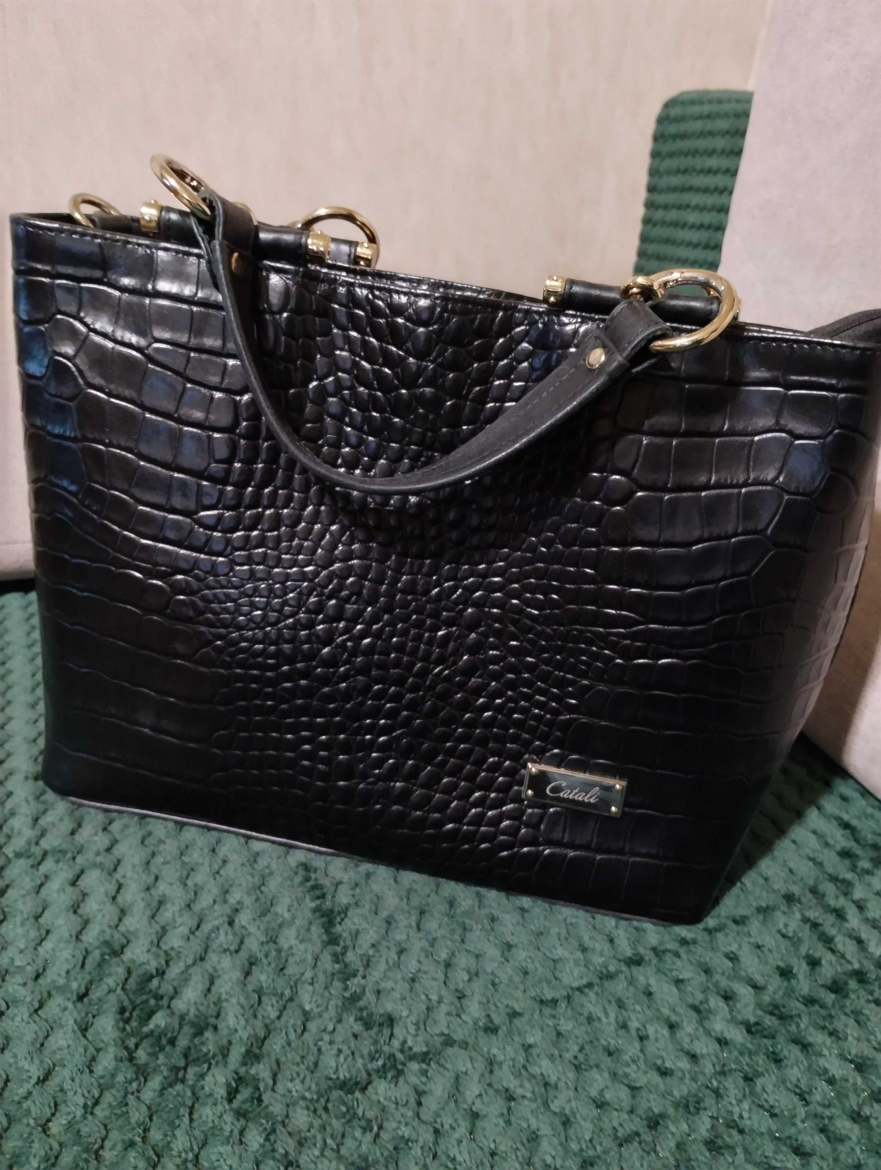 Geanta din piele neagra croco