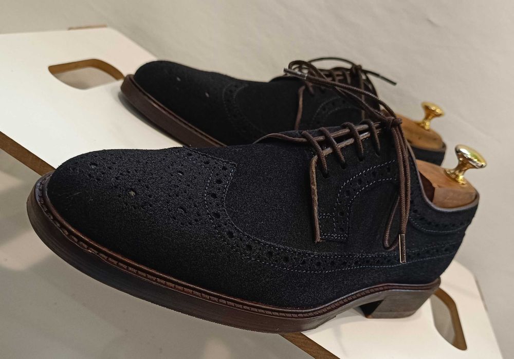 Pantofi derby brogue 41 41.5 premium DEVRED NOI piele naturala moale
