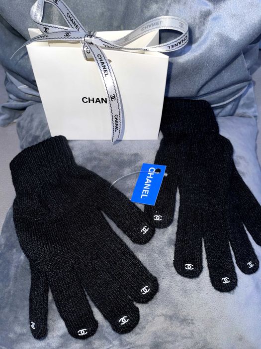 chanel черни ръкавици унисекс зимни плетени шанел универсални аксесоар
