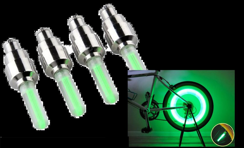 Set 4 LEDuri lumini culori verzi pentru roti la bicicleta copii