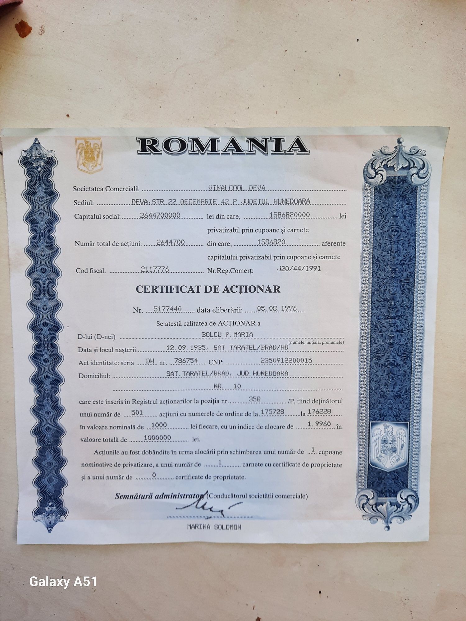 Certificate vechi de actionar