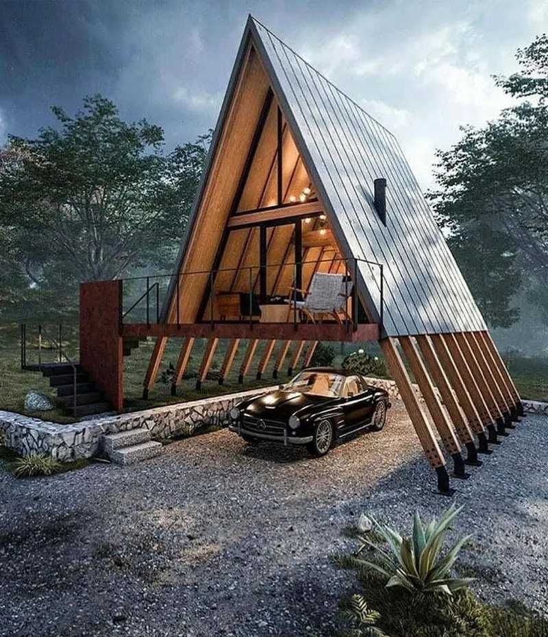 Vand case modulare moderne pe structura metalica, cabane tip A