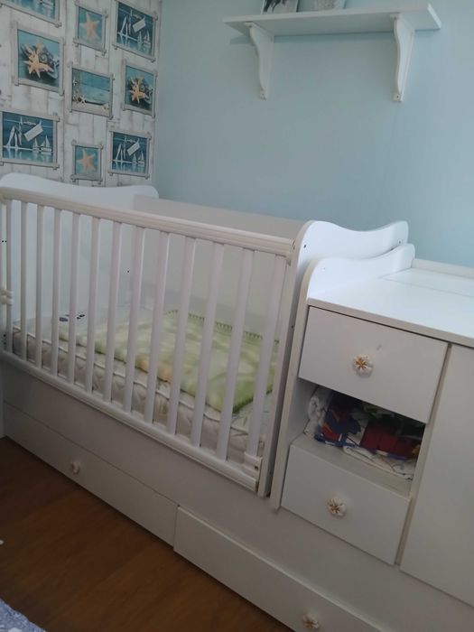 Детска дървена кошара 3 в1 с люлеещ механизъм Лорели