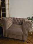Fotoliu Chesterfield, fix, stofa, roz prafuit