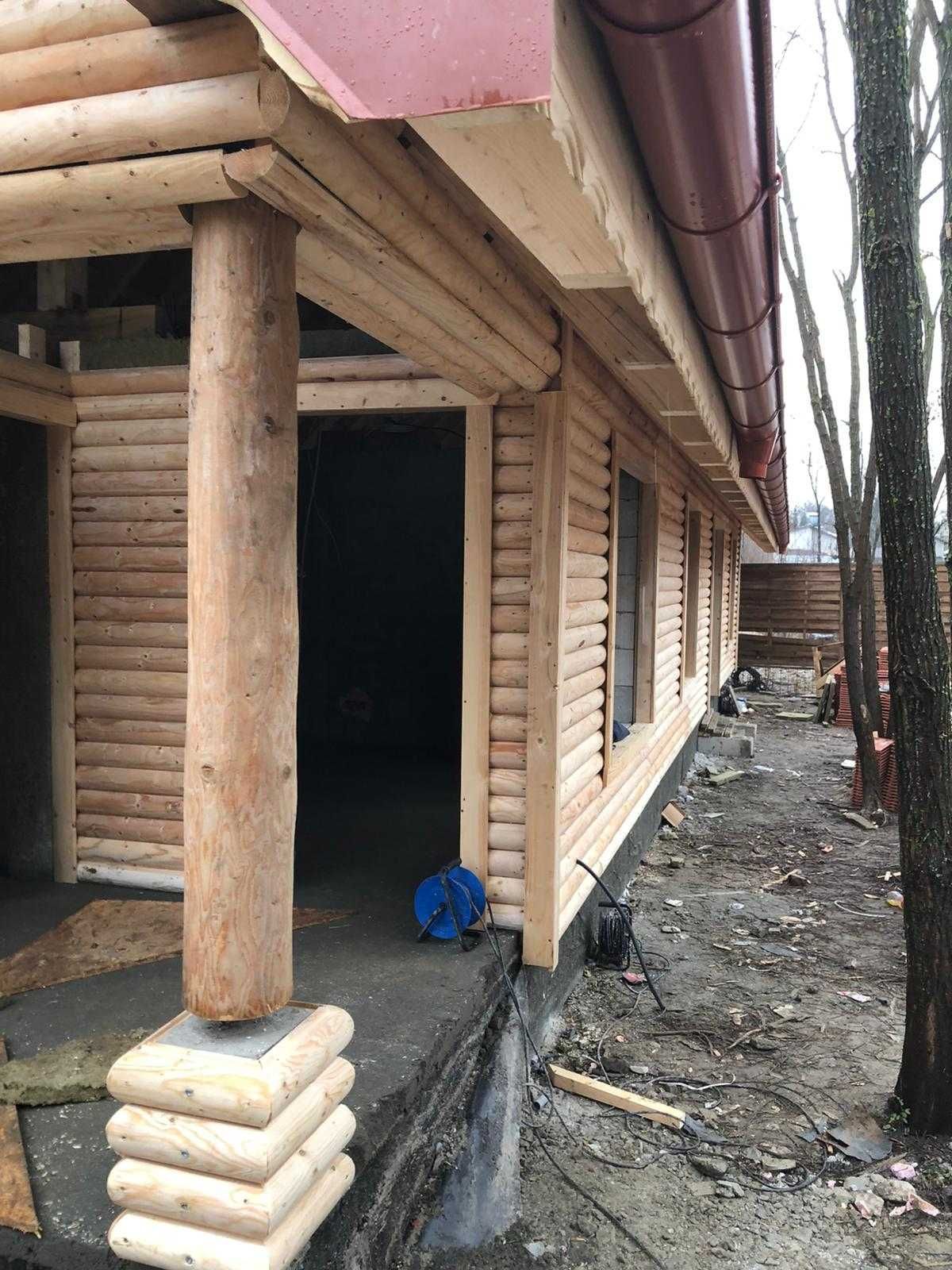 Lambriu rustic din lemn semirotund pentru placat cabane si mansarde