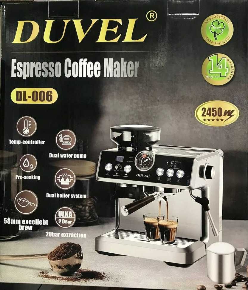 Кофемашина DUVEL DL-006 с кофемолкой, 2 бойлера, 20 бар, 2450W kv31