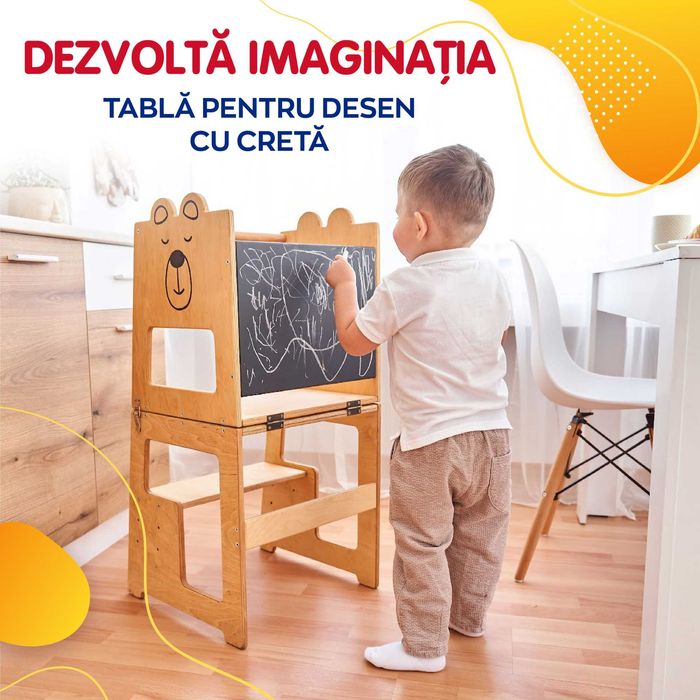 Turn de invatare, Bear, tip Montessori, cu tabla de scris, +12 luni