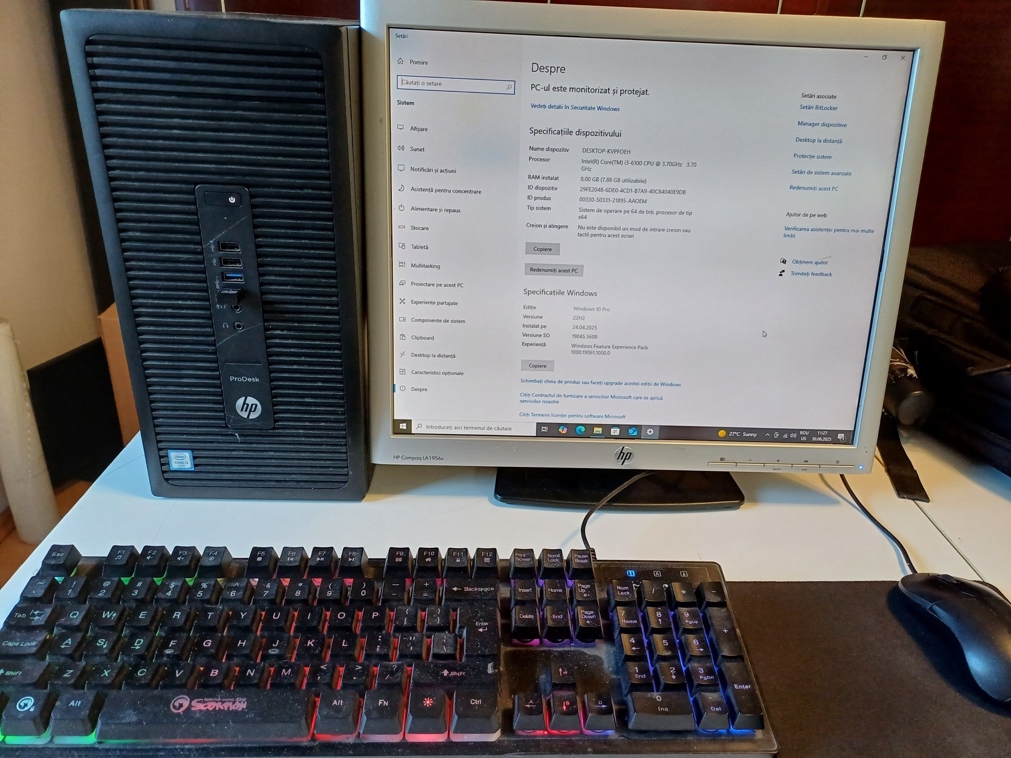 Desktop HP ProDesk 600 G2 MT+Win10 +monitor+CPUi3-3.7G, SSD128G, RAM8G