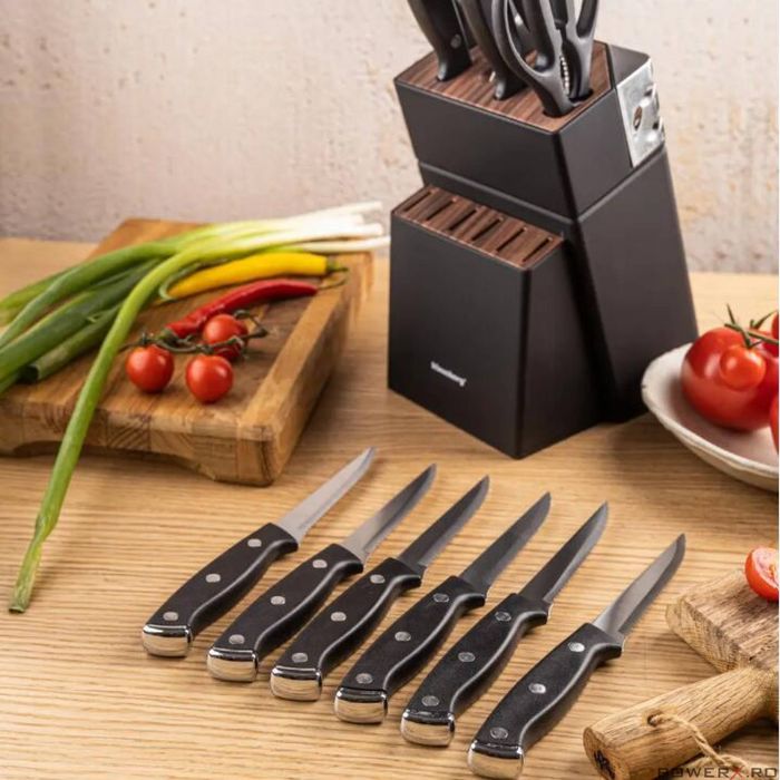 Set de cutite 13 piese, cu ascutitor si suport, otel inoxidabil,