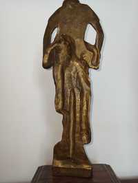 Statueta art deco din bronz , soclu din stejar , Inaltimea 37cm