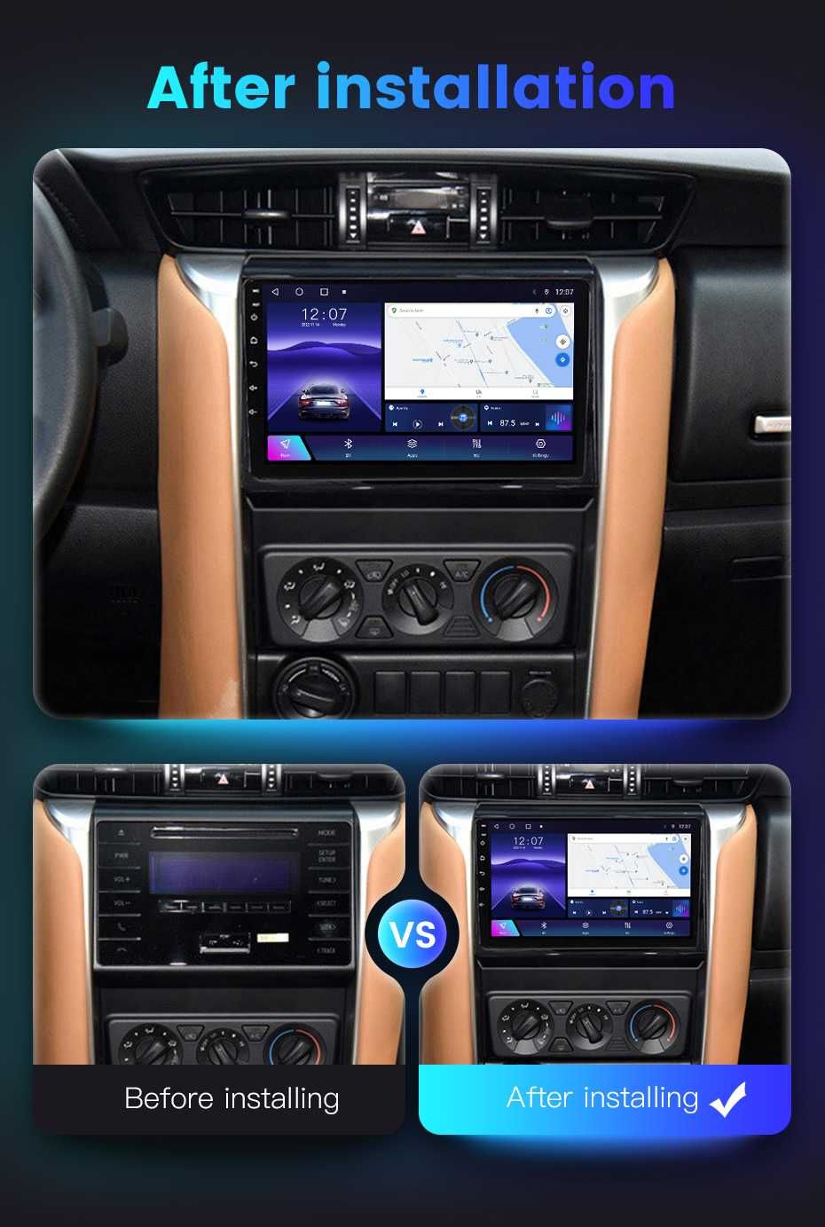 NAVIGATIE Android 14 Toyota Fortuner 2 2015 1/8 Gb Waze CarPlay CAMERA