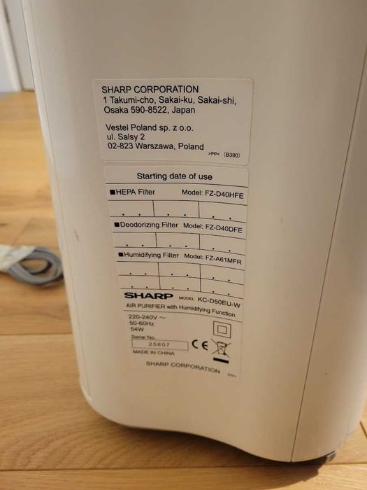 Purificator de aer Sharp KC-D50EUW, functie de umidificare activa