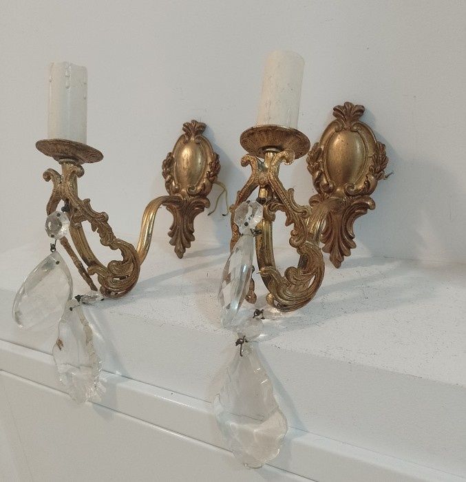 Deosebit set de aplice antice din bronz cu elemente din cristal