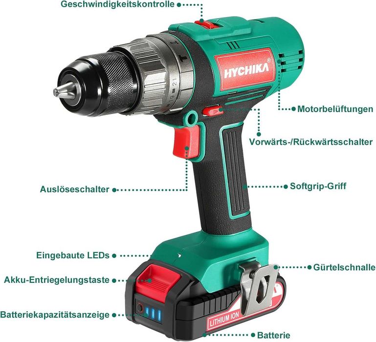 Autofiletanta HYCHIKA Baterie 18V, Burghiu impact 45 - 27accesorii