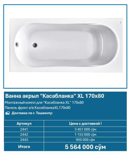 Акриловая ванна Santek "Касабланка XL" 170×80