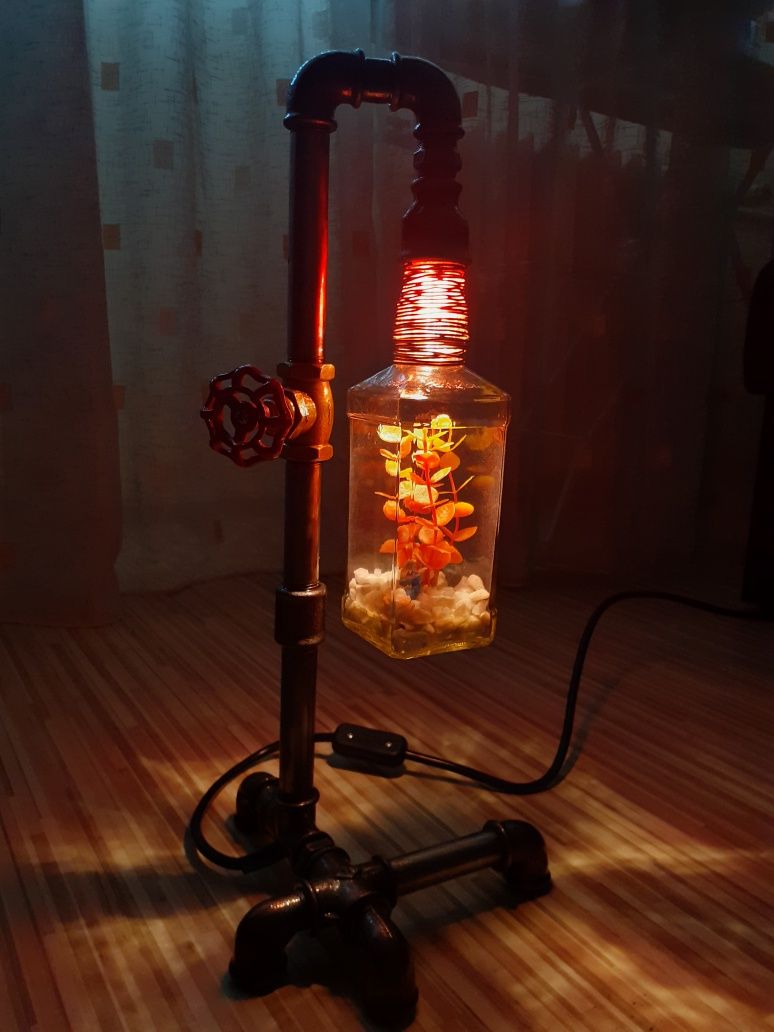 Lampa/ veioza tip industrial / steampunk, bec led, homemade.