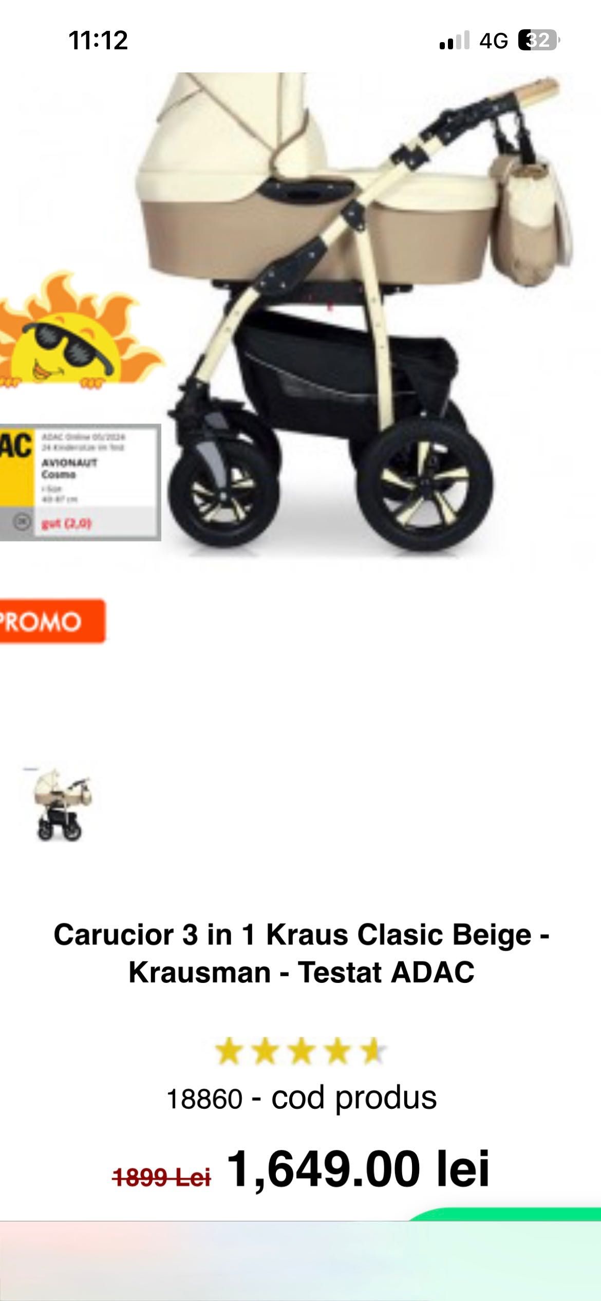 Vand Carucior 3 in 1 Kraus Clasic Beige - Krausman