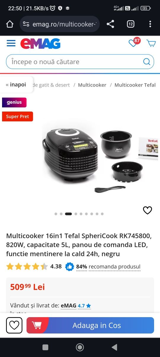 Multicooker 16in1 Tefal SpheriCook , 820W, capacitate 5L,