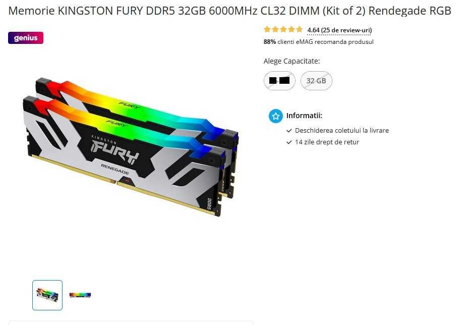 Vand KINGSTON FURY DDR5 32GB 6000MHz CL32 DIMM Rendegade RGB