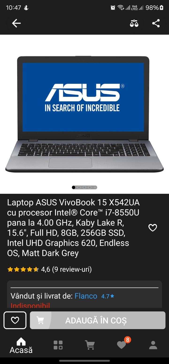 Vând Asus f452u I7 8 GB ram