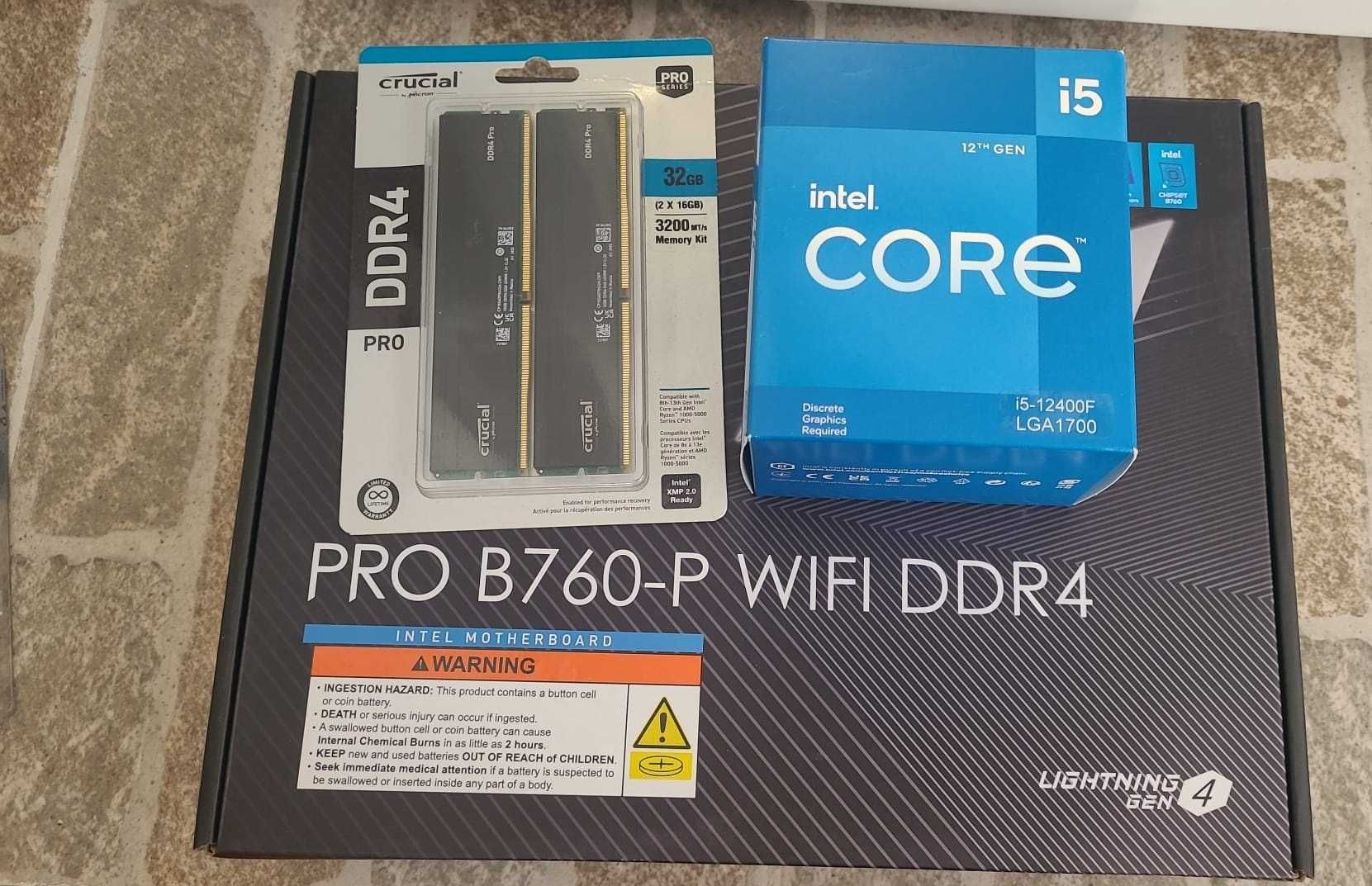 Kit gaming cu i5 12400f + MSI PRO B760-P WIFI DDR4 +32  gb , nou