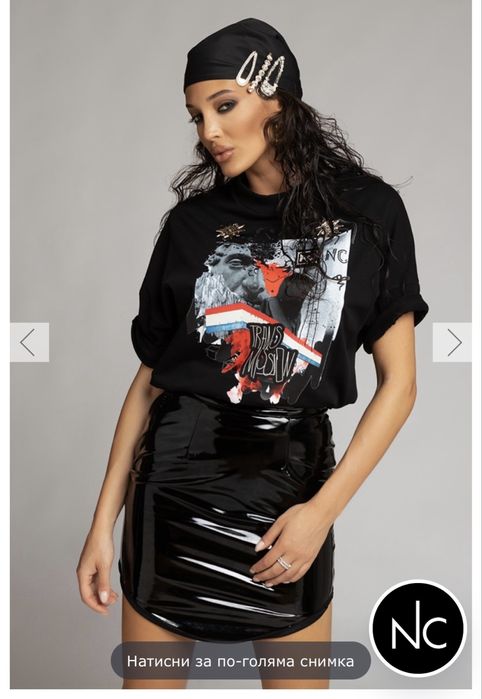 Черна лачена пола Nikole Collection/Никол Колекшън