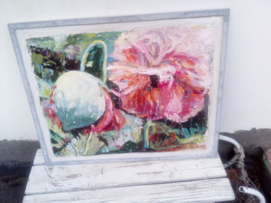 Tablou original Eugeniu Albu Constanta pictura cadou flori roz verde