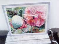 Tablou original Eugeniu Albu Constanta pictura cadou flori roz verde