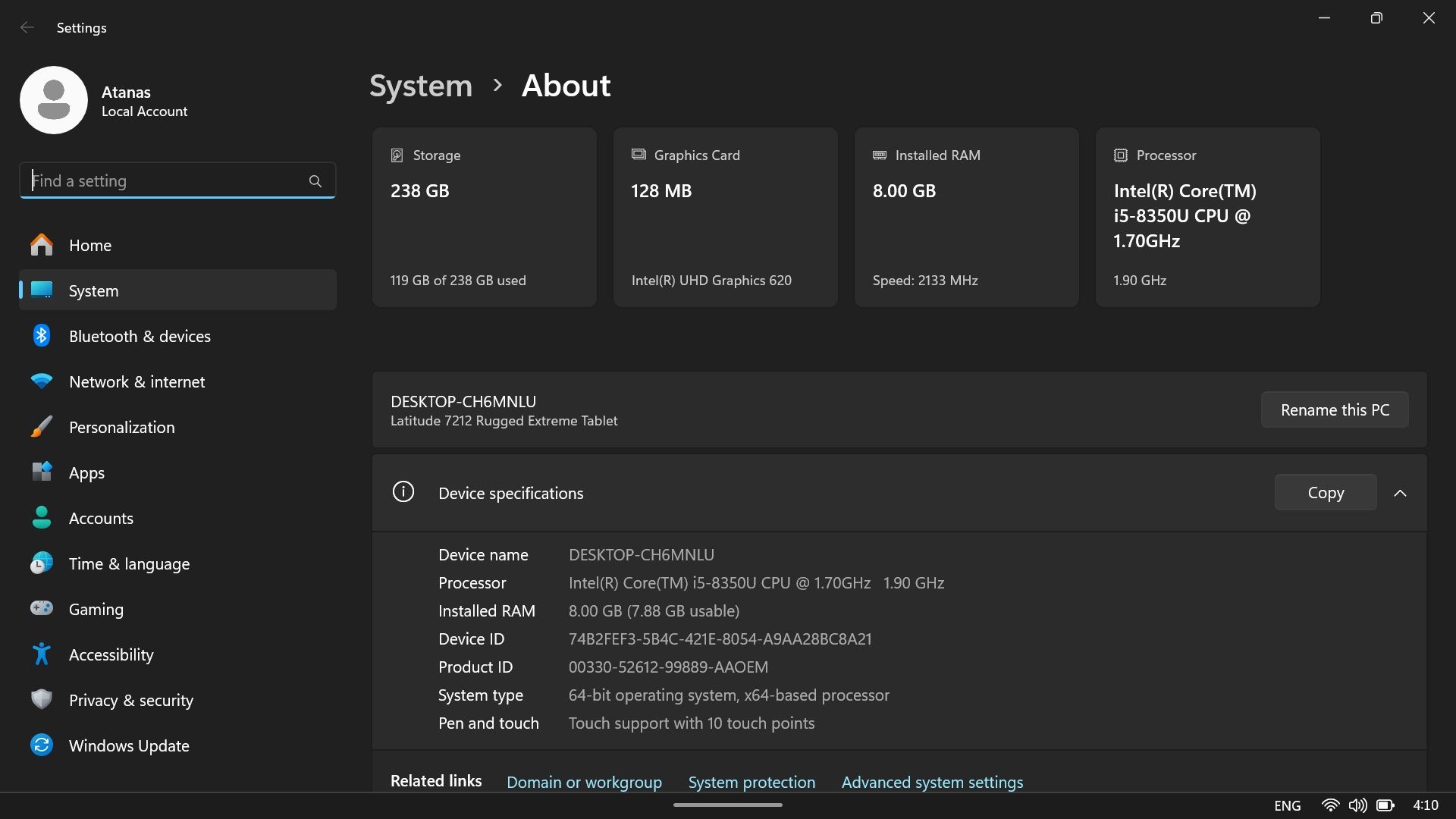 Dell 7212 Ruged extreme Windows Tablet