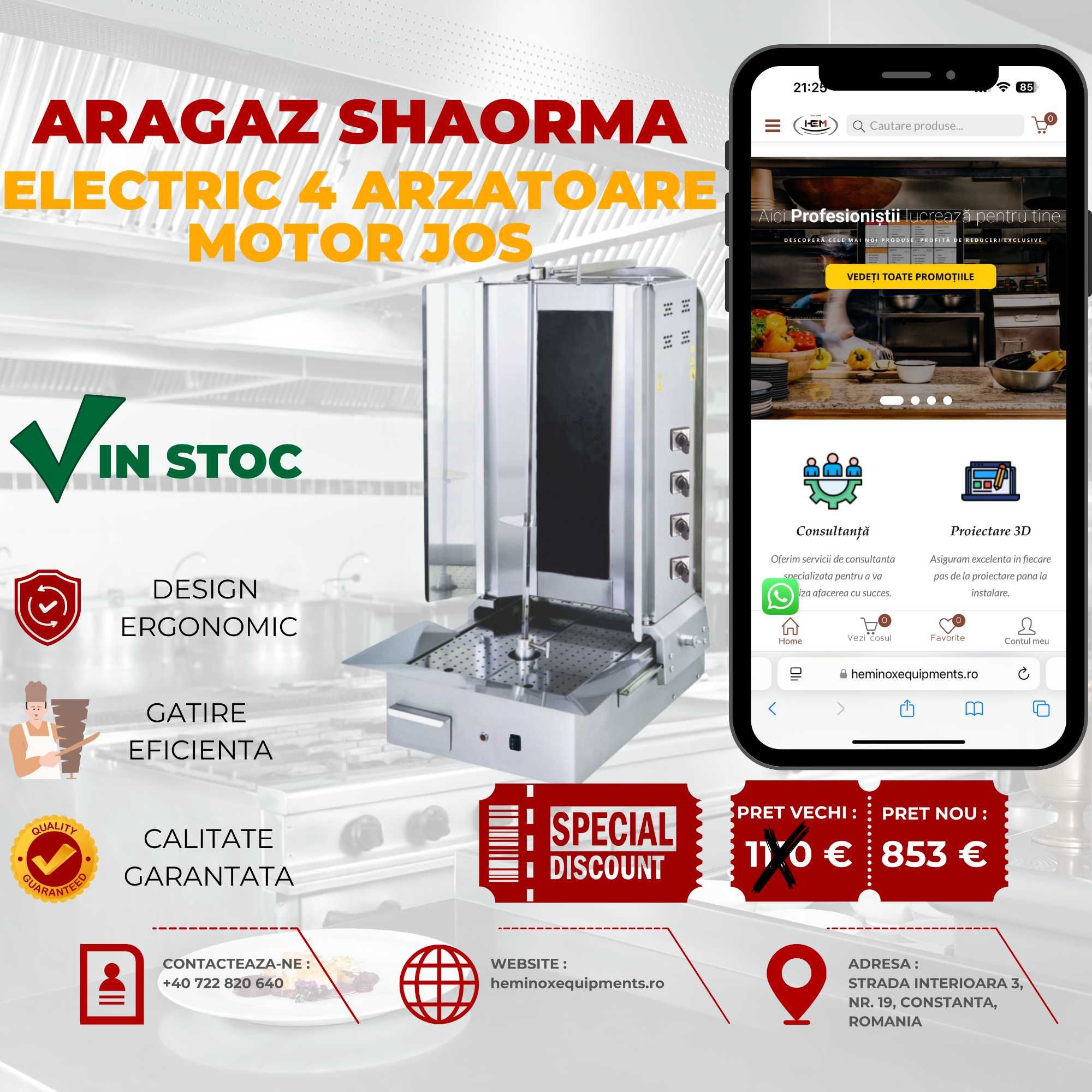 Aparat Shaorma/Kebab Electric 3,4 Sau 5 Rezistente In Stoc