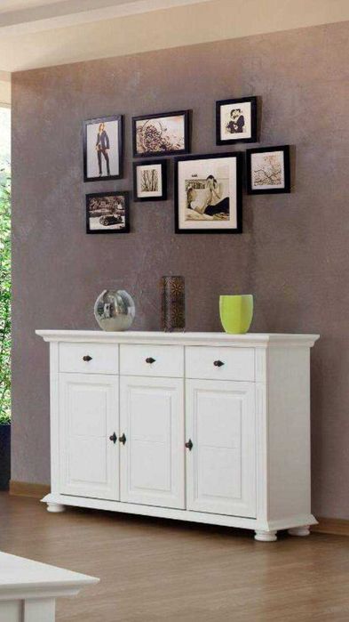 Set mobila din lemn masiv pentru living Mona, alb, stil clasic