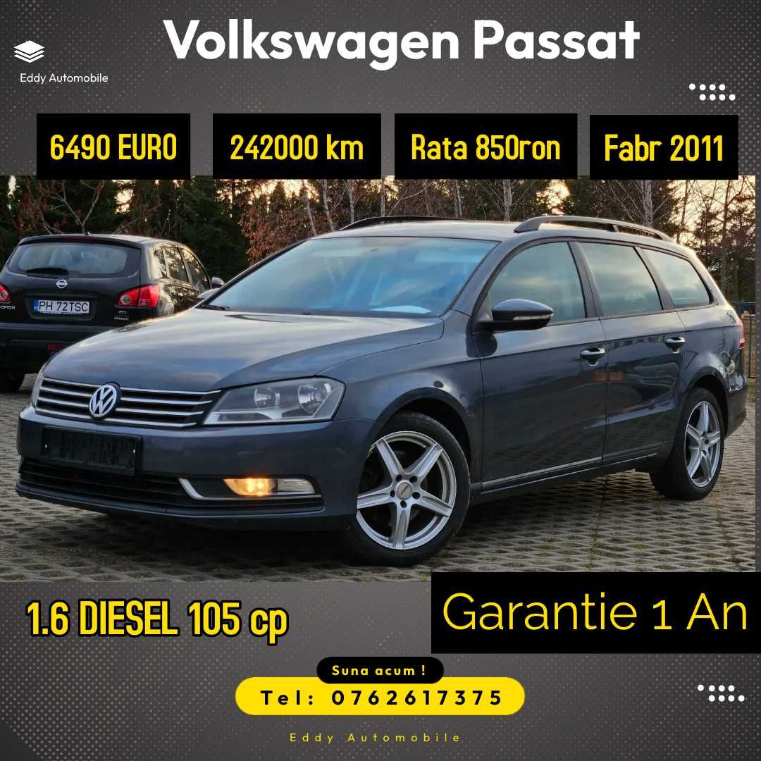 Garantie 12 luni Volkswagen Passat 2011 1.6 TDI Rata 850ron Navi Clima