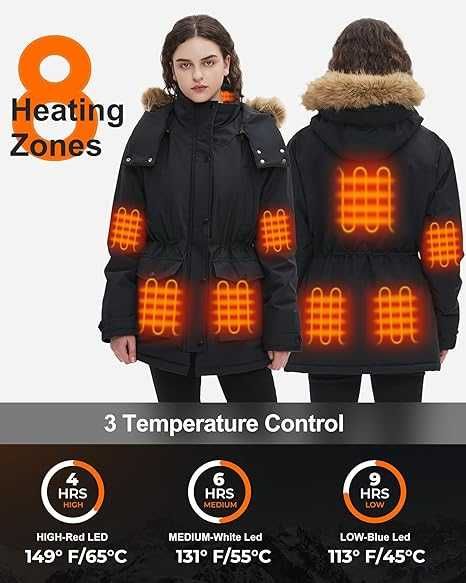 Отопляемо яке за жени с включена батерия 18400mAh 12V,подвижна качулка