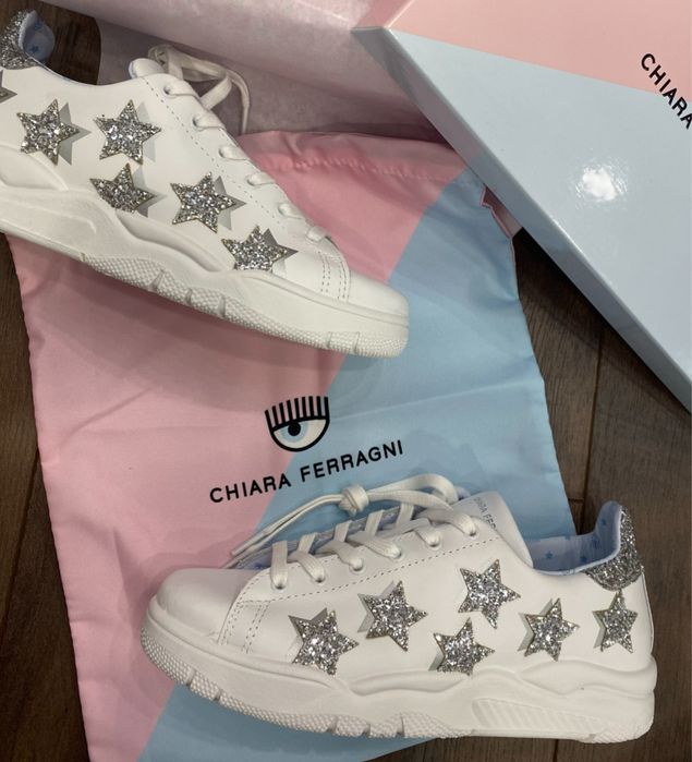 Оригинални Кожени обувки Chiara Ferragni CF в бяло с равна подметка