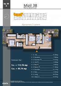 3 camere la 8 minute metrou 1 Decembrie | incalzire pardoseala