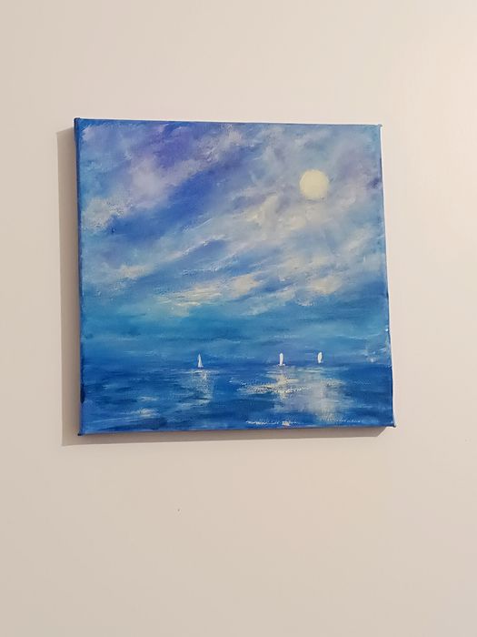'Blue Magic Night' tablou pictat manual, 20/20 cm