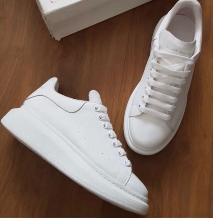 Adidasi Alexander Mcqueen albi full white piele naturala