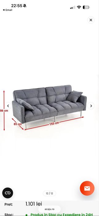 Vand canapea extensibila 2 locuri