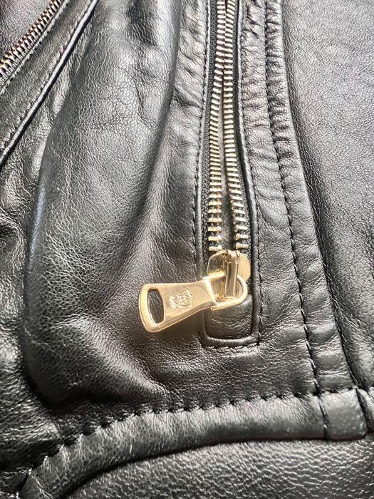 geaca piele Massimo Dutti cu guler de blana naturala