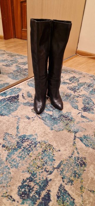 Cizme negre lungi, cu toc gros piele naturala Nine West Nr. 36-36,5