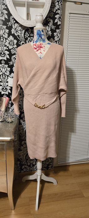 Рокля еластична плетка пепел от рози 2хл 48 EU