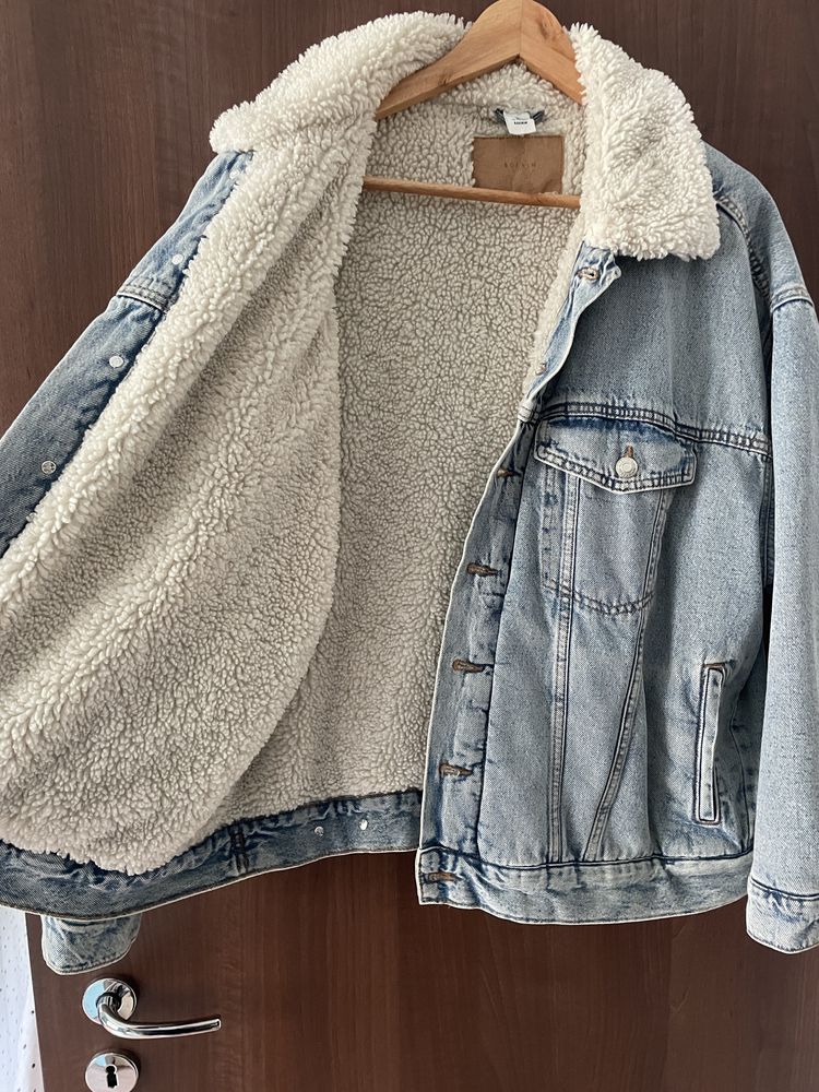 Jacheta denim prespalat cu plus/blana interior H&M