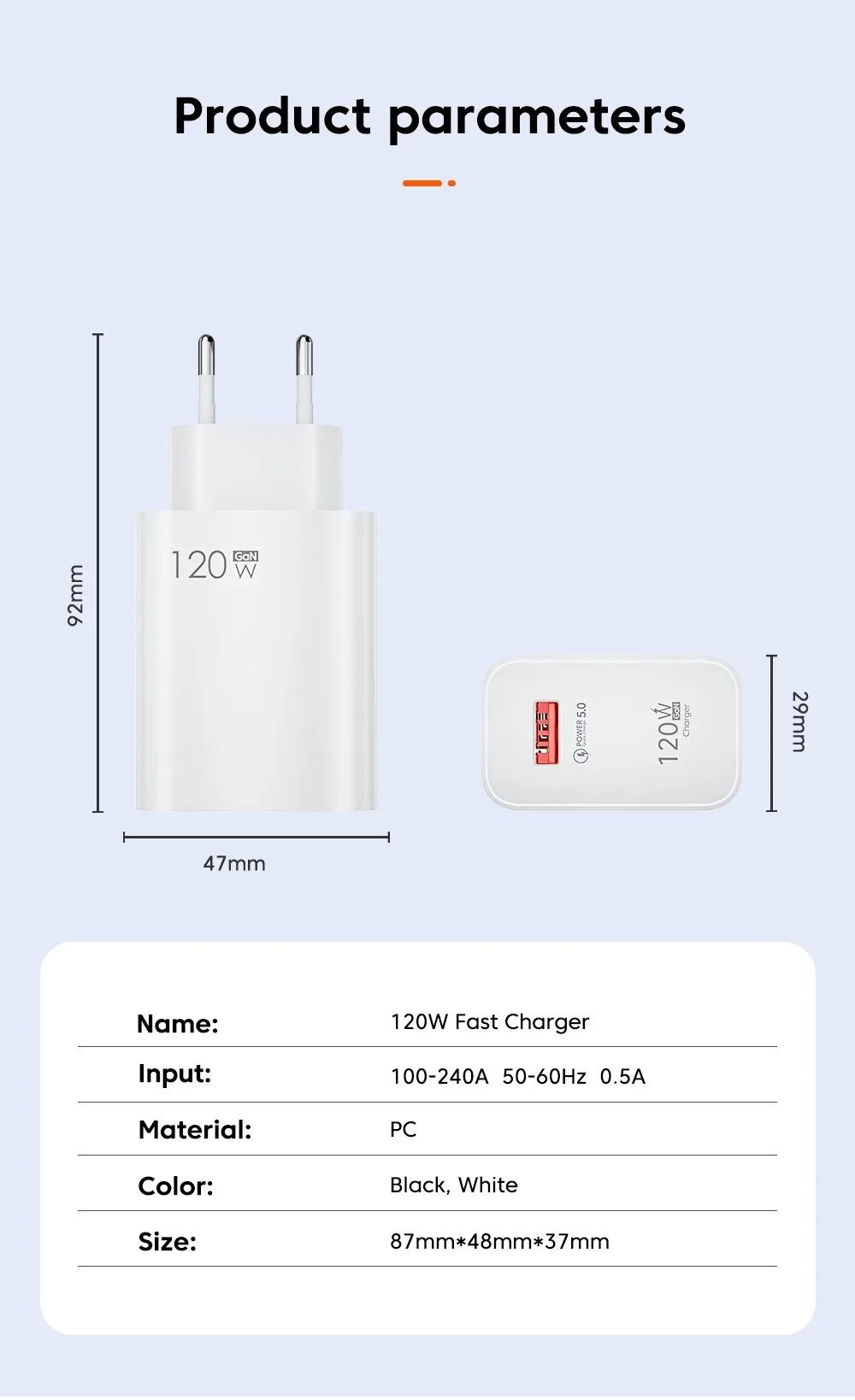 Зарядно за смартфон USB Charger 120W Fast Charging QC3.0 USB C Tayp  C
