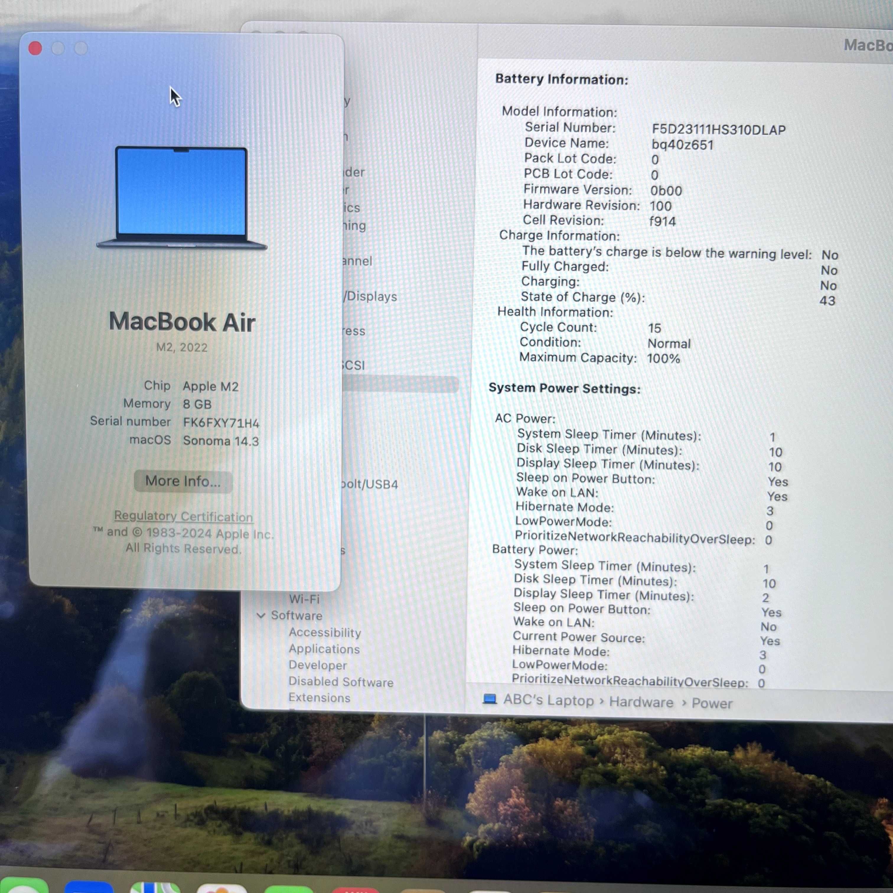 Macbook air M2 15 sikl, 8/256