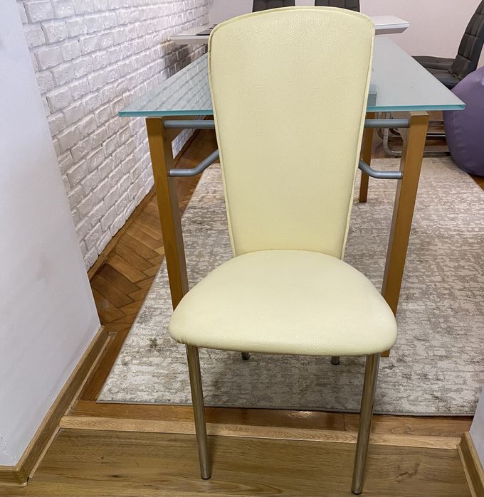 Masa blat sticla Mobexpert 150x80 cm+6 scaune piele ecologica