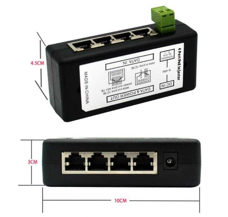 4/8Порт POE Injector Splitter DC Мрежови Инжектор IP NVR POE 12~48V