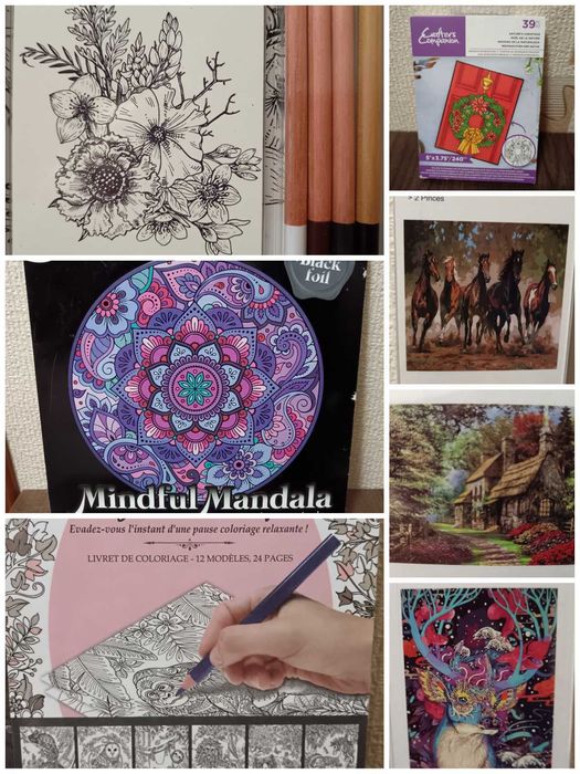 Книги и Комплекти платна с бои и четки - рисуване по номера.Бои,моливи