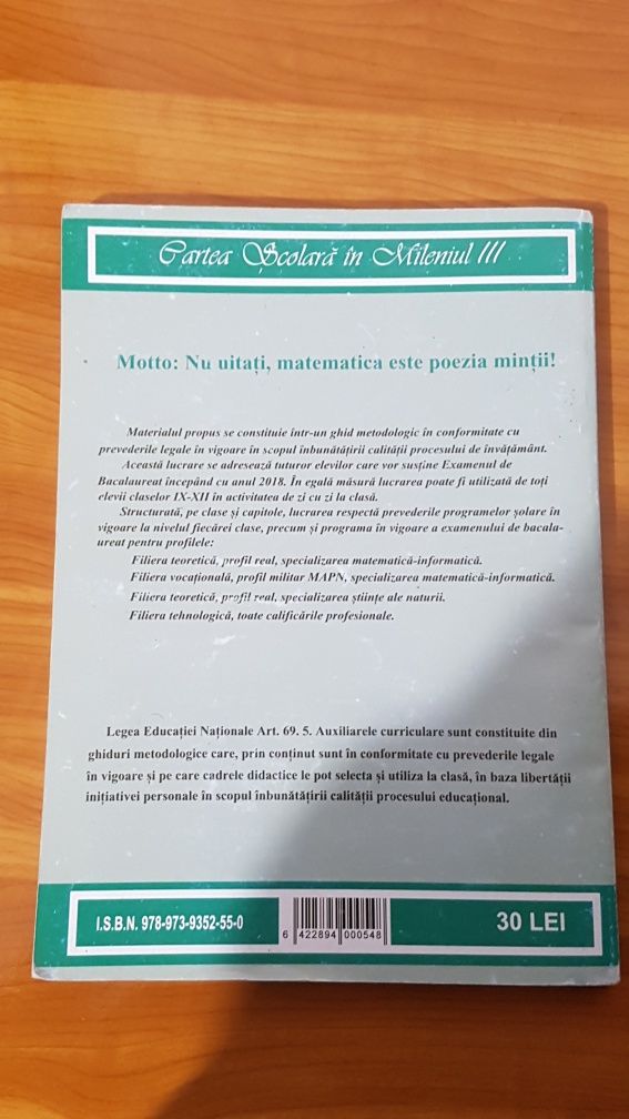 Culegere pregătire examen de bacalaureat Matematica 2018 clasa 9-12