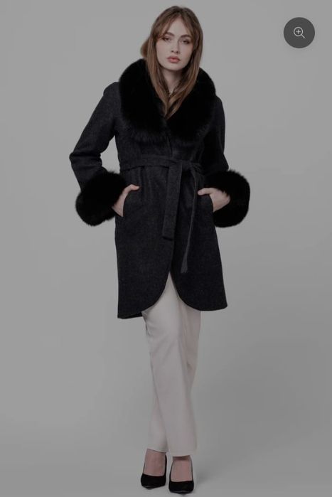 Palton din lana Alpaca cu blana naturala de vulpe